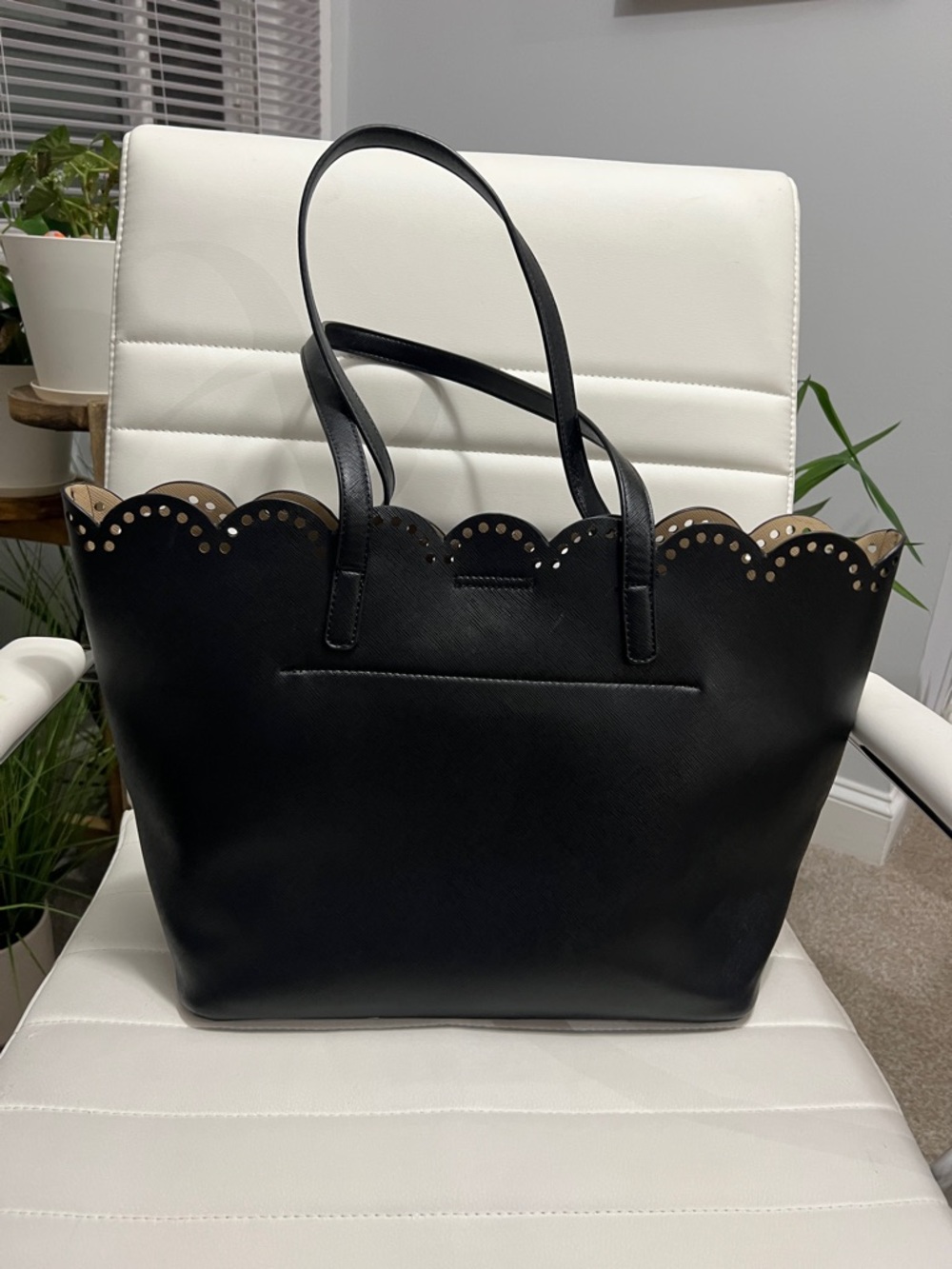 Black Scalloped Tote Bag with Stud Detail